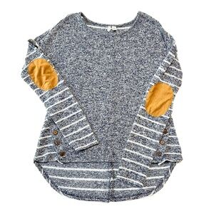 Cato Women’s Medium Navy Blue & White Sweater Elbow Patch Button Detail